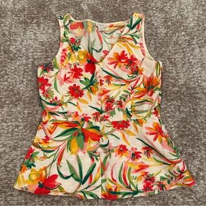 J.Crew Summery Floral Linen/Cotton Peplum Sleeveless Top